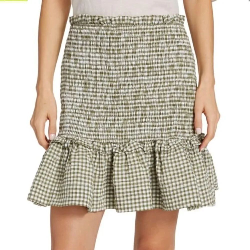 NWT VERONICA BEARD Jeans Aloya Smocked Cotton Blend Miniskirt Large Gingham